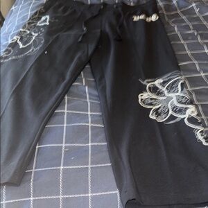 BCBGMaxAzria Black Pants with White Floral Design